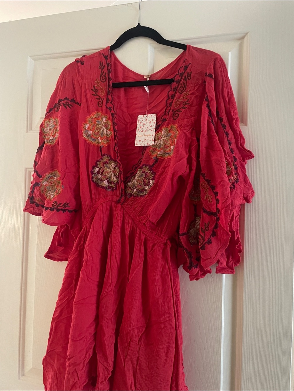 Free People Red Embroidered Boho Dress
